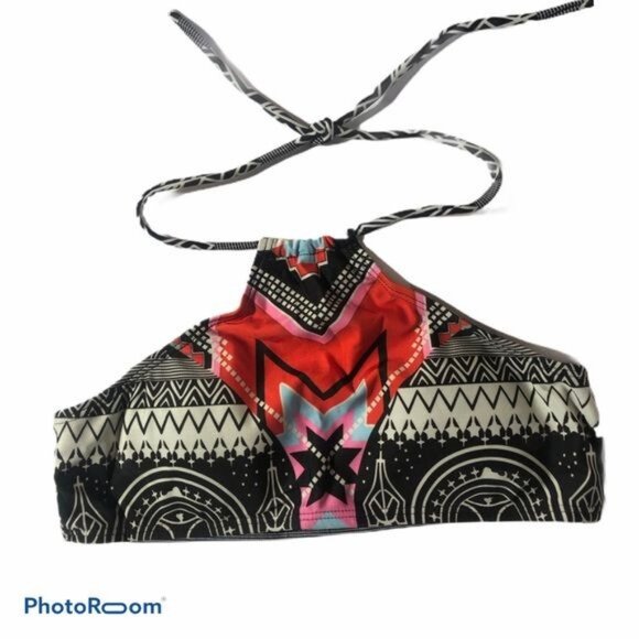 2 piece swimsuit bikini graphic black neck psychedelic pattern medium READ - Picture 7 of 8